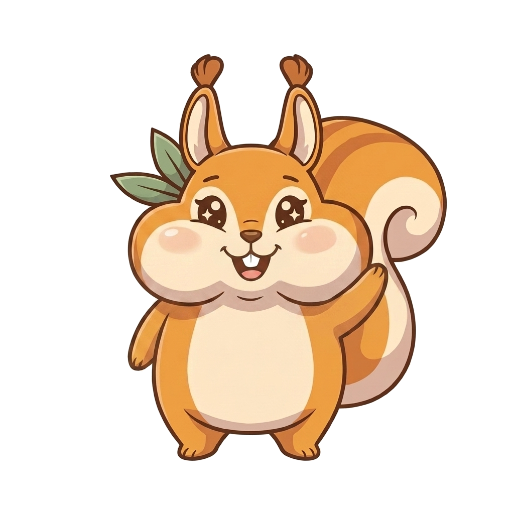 Nommie, the friendly squirrel mascot, waving hello